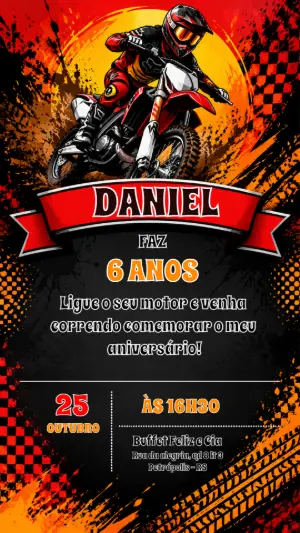 Convite de Aniversário Motocross Radical para Editar