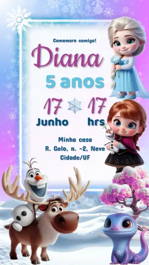 Convite Digital Frozen 2: Princesas do Gelo Editável