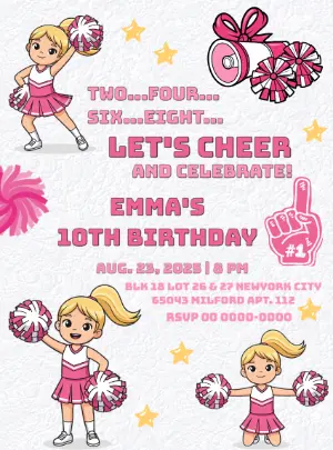 Editable Cheerleader Birthday Party Invitation Template