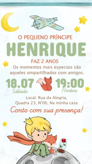 Convite de Aniversário Pequeno Príncipe Infantil para Editar