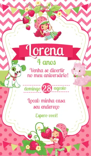 Convite de Aniversário Moranguinho para Editar Online