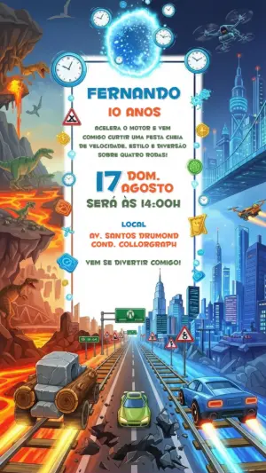 Convite Aniversário Carros Aventura no Tempo para Editar