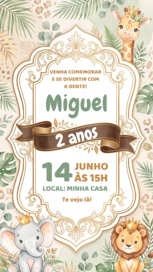 Convite de Aniversário Infantil Safari Baby Modelo Editável