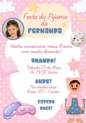 Convite de Aniversário Festa do Pijama com Foto para Editar