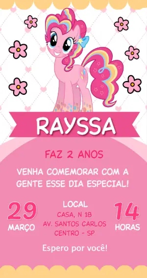 Convite Digital Editável Aniversário My Little Pony Rosa