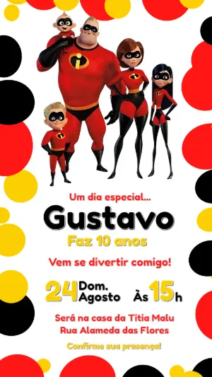Convite Digital Os Incríveis para Aniversário Infantil Editável