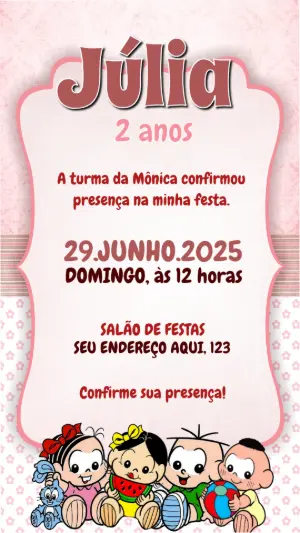 Convite Aniversário Turma da Mônica Baby para Editar Online