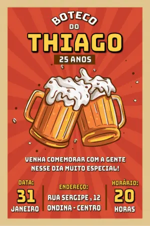Convite de Aniversário Boteco com Chopp para Editar Online
