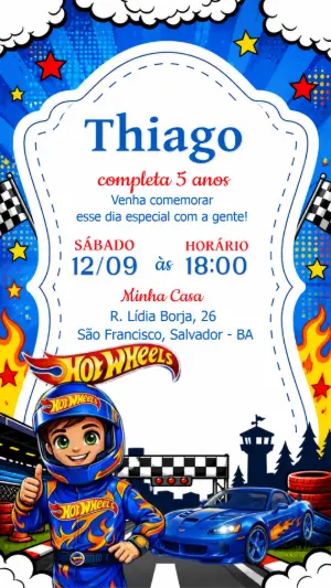 Convite de Aniversário Hot Wheels Editável