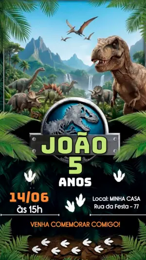 Invitación de cumpleaños Dinosaurio – Estático – Alegria no ar