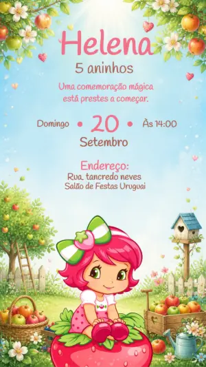 Convite de Aniversário Moranguinho para Editar