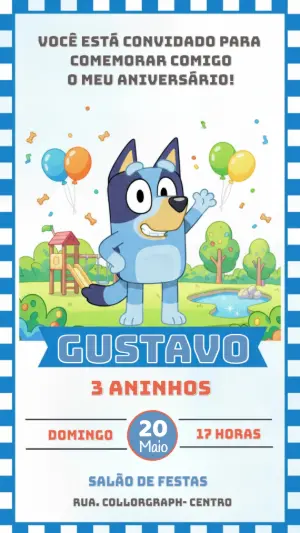 Convite de Aniversário Bluey e Bingo Infantil para Editar Online