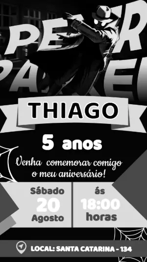 Convite de Aniversário Homem-Aranha Noir Editável