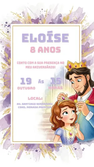 Convite de Aniversário Princesa Sofia para Editar Online