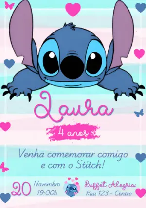 Convite de Aniversário Stitch Fofo para Editar Online