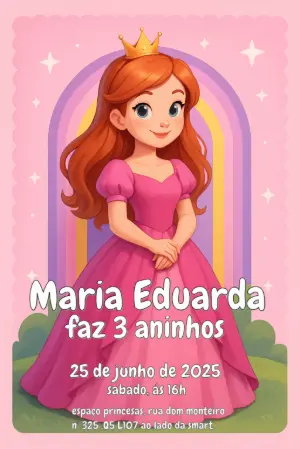 Convite Aniversário Princesa Ruiva para Editar Online