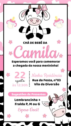 Convite de Chá de Bebê Vaquinha Menina para Editar