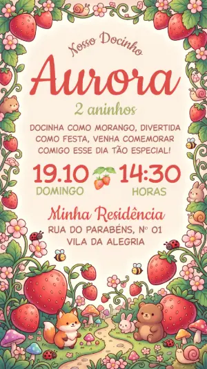 Convite de aniversário editável Bosque dos Morangos infantil