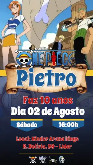 Convite Animado Aniversário One Piece para Editar Online