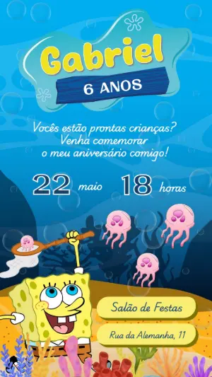 Convite de Aniversário Bob Esponja para Editar Online