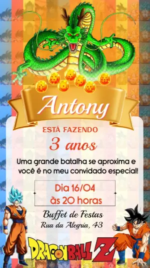 Convite Animado Dragon Ball Z de Aniversário para Editar