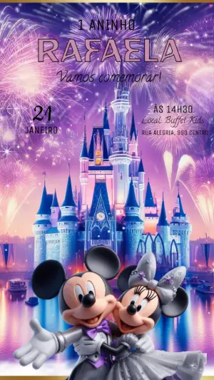 Convite Animado Aniversário Disney Mickey para Editar Online