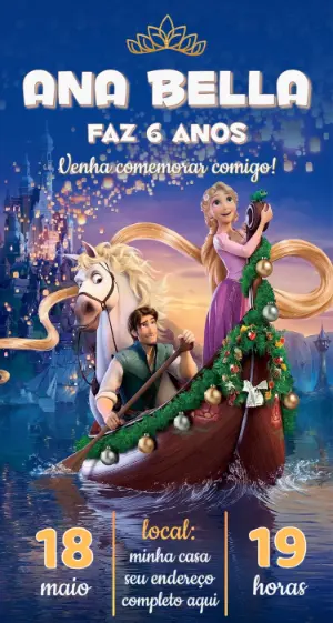 Convite de Aniversário Enrolados Rapunzel Modelo Editável