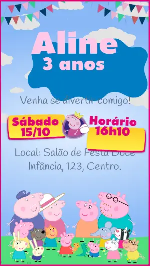 Convite de Aniversário Peppa Pig Colorido para Editar
