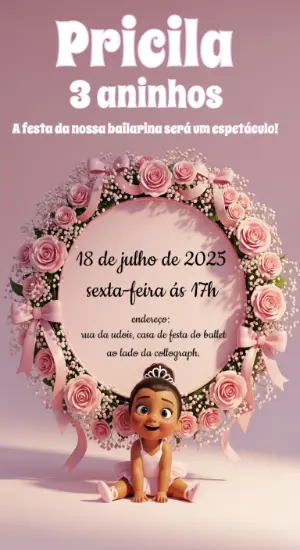 Convite de Aniversário Bailarina Delicada para Editar