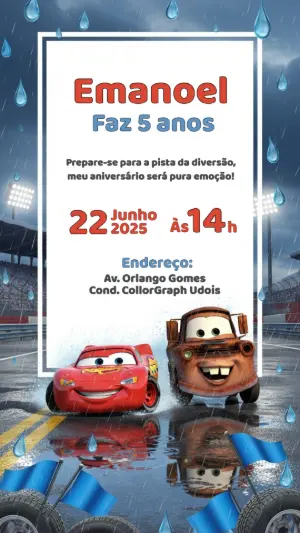 Convite Aniversário Carros do Relâmpago McQueen Editável Online