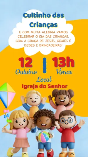 Convite Digital Culto das Crianças Editável