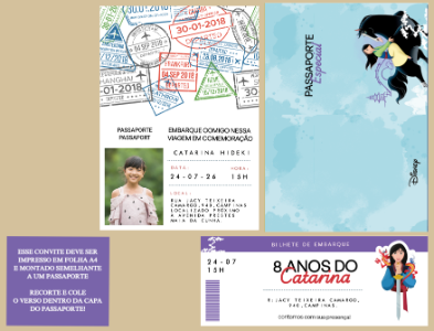 Convite de Aniversário Mulan formato Passaporte para Editar