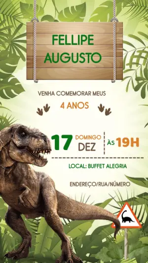 Convite de Aniversário Dinossauro T-Rex na Selva para Editar