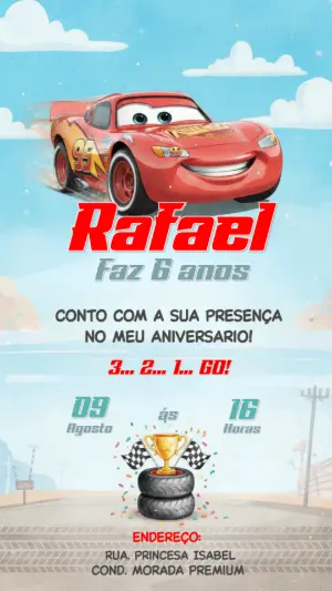 Convite de Aniversário Carros com Relâmpago McQueen para editar
