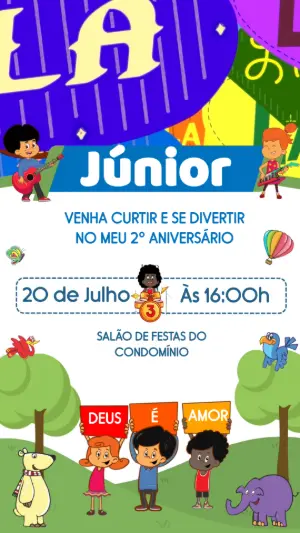 Convite Animado Aniversário 3 Palavrinhas para Editar Online