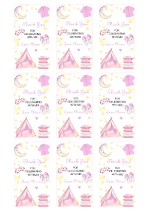 Pink Pajama Party Favor Tag - Editable Template