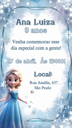 Convite de Aniversário Frozen com Elsa para Editar Online