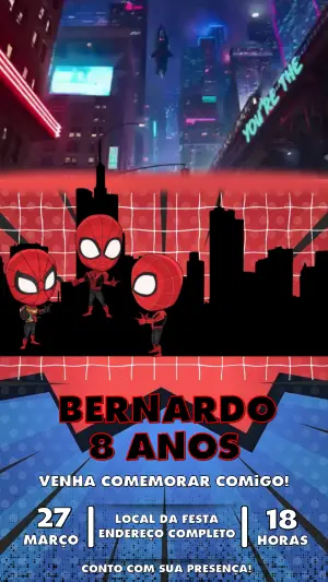 Convite Animado Aniversário Homem Aranha para Editar Online