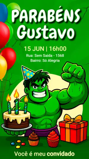 Convite Aniversário Incrível Hulk para Editar Online
