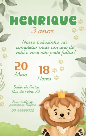 Convite Aniversário Leãozinho Safari para Editar Online