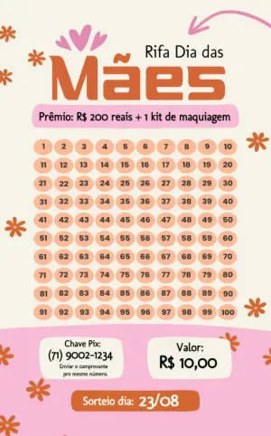 Cartela de Rifa Dia das Mães Editável para Imprimir