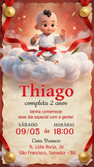 Convite de Aniversário Karatê Infantil Editável