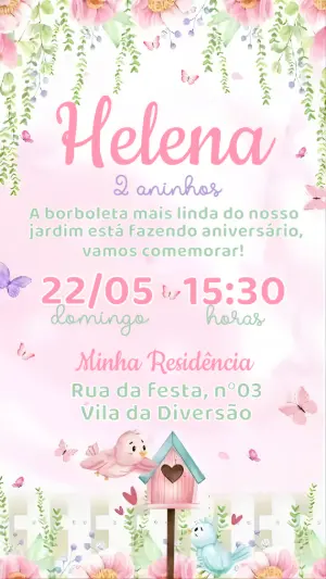 Convite Digital Infantil Jardim das Borboletas Editável