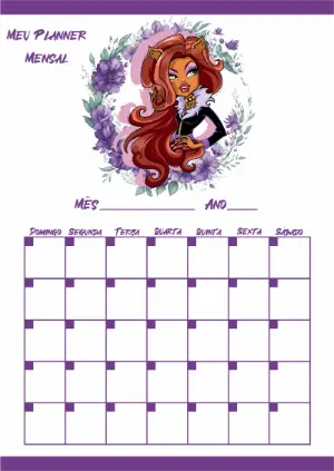 Planner Mensal Monster High Editável Ghoulia Yelps