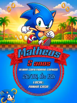 Convite Digital do Sonic: Modelo Editável para Festa Infantil