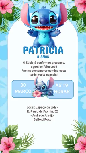 Convite de Aniversário Stitch Tropical para Editar Online