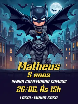 Convite de Aniversário Batman Herói Infantil para Editar