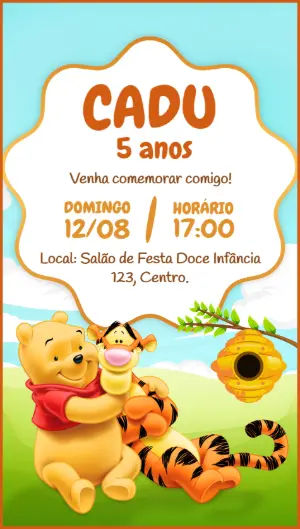 Convite de Aniversário Ursinho Pooh e Amigos para Editar