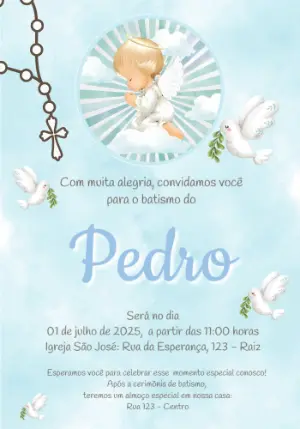 Convite de Batizado Anjinho Azul para Editar e Imprimir