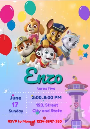 Invito di compleanno Paw Patrol – Statico – Julia B